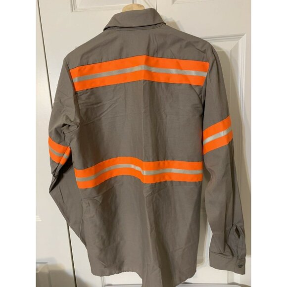 Soft Comfort By Unifirst Gray Orange Safety Work Mechanic Tow‎ Button Shirt Sz M - Picture 8 of 8